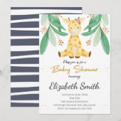 Greenery Giraffe Boy Baby shower Invite Kaart (Voorkant / Achterkant)