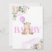 Greenery Girl Teddy Bear Balloon Baby shower Kaart (Achterkant)