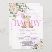 Greenery Girl Teddy Bear Balloon Baby shower Kaart (Voorkant / Achterkant)