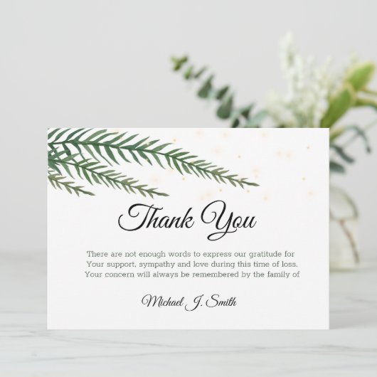 Greenery Glitter Modern Funeral Bedankkaart (Staand voorkant)