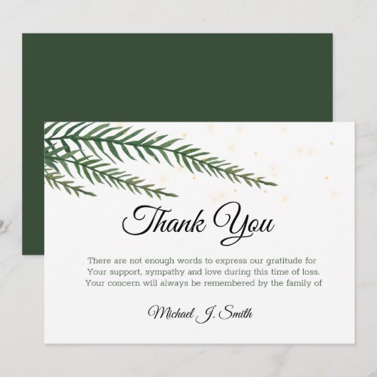 Greenery Glitter Modern Funeral Bedankkaart (Voorkant / Achterkant)
