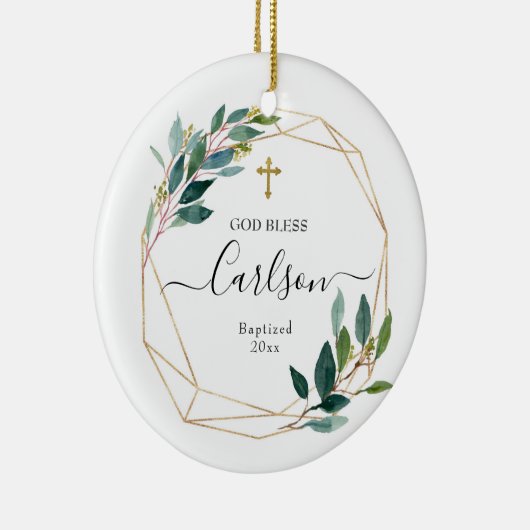 Greenery God Bless Baptized Keramisch Ornament (Rechts)