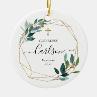 Greenery God Bless Baptized Keramisch Ornament