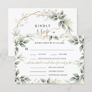 Greenery & Gold 3 Driemaands Choice Rustic Wedding RSVP Kaartje