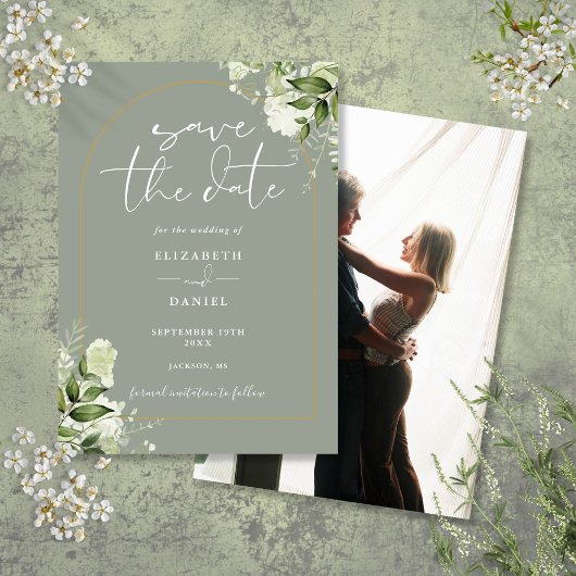 Greenery Gold Arch Foto Sage Green Wedding Save The Date
