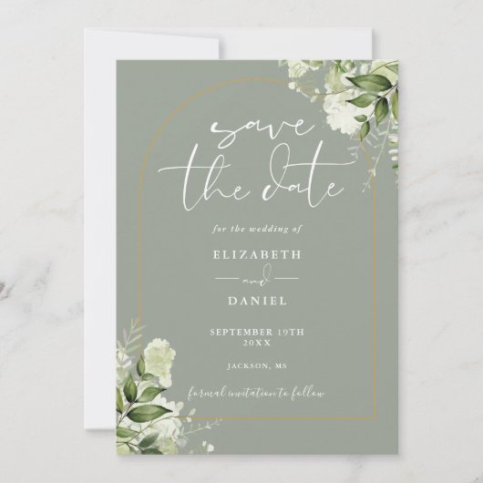 Greenery Gold Arch Foto Sage Green Wedding Save The Date (Voorkant)