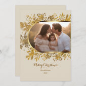 Greenery Gold Arch Modern Script Foto Kerstmis Feestdagenkaart (Voorkant / Achterkant)