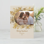 Greenery Gold Arch Modern Script Foto Kerstmis Feestdagenkaart (Staand voorkant)