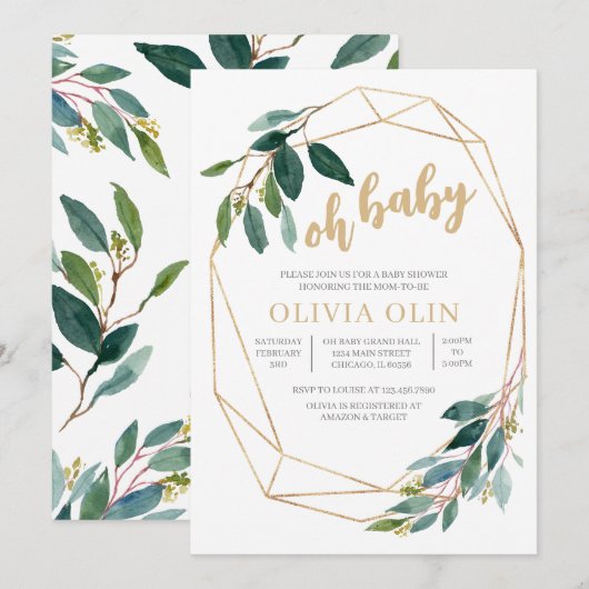 Greenery Gold Baby Shower Kaart (Voorkant / Achterkant)