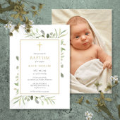 Greenery Gold Baptism Christening Foto Kaart