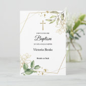 Greenery Gold Baptism Invitation Kaart (Staand voorkant)