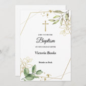 Greenery Gold Baptism Invitation Kaart (Voorkant / Achterkant)