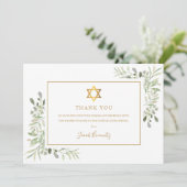 Greenery Gold Bat Bar Mitzvah Joods Bedankkaart (Staand voorkant)