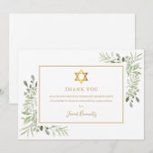 Greenery Gold Bat Bar Mitzvah Joods Bedankkaart (Voorkant / Achterkant)