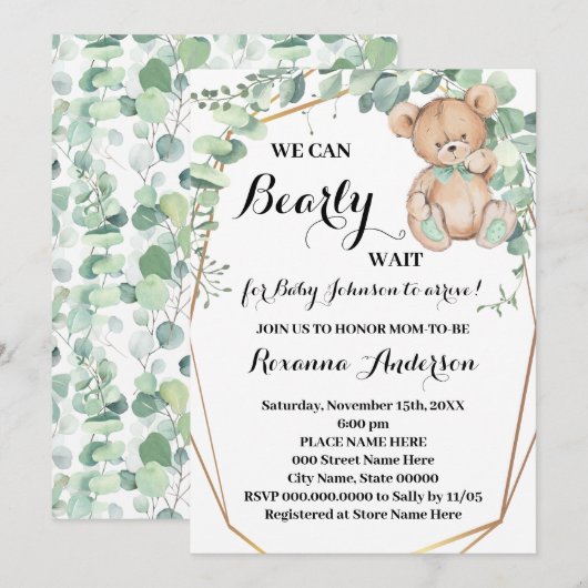 Greenery Gold Beer Baby shower Barly wait Baby Kaart (Voorkant / Achterkant)