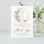 Greenery Gold Berries Wedding Dress Vrijgezellenfe Bedankkaart (Staand voorkant)