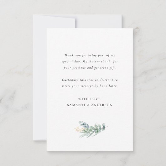 Greenery Gold Berries Wedding Dress Vrijgezellenfe Bedankkaart (Achterkant)