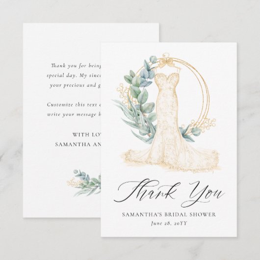 Greenery Gold Berries Wedding Dress Vrijgezellenfe Bedankkaart (Voorkant / Achterkant)