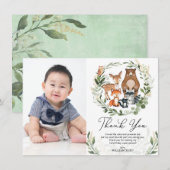 Greenery Gold Birthday Cute Woodland Animals Bedankkaart (Voorkant / Achterkant)