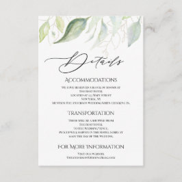 Greenery Gold Botanical Leaves Accommodations Informatiekaartje