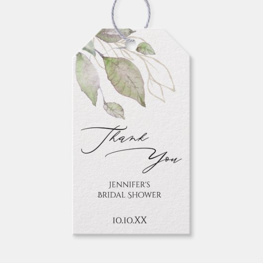 Greenery Gold Botanical Leaves Bedankt Cadeaulabel (Voorkant)