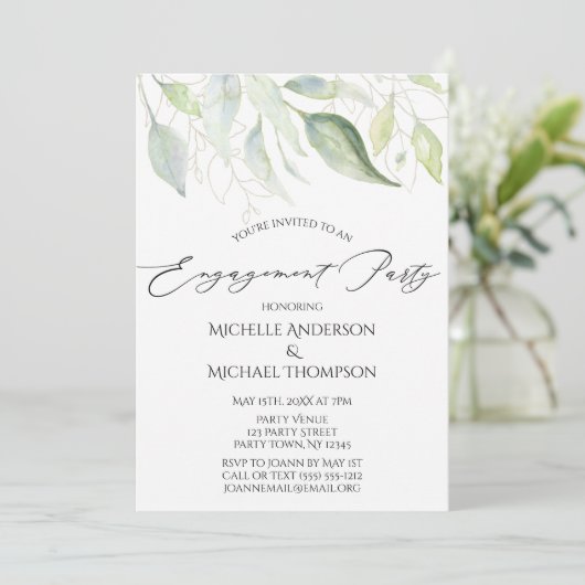 Greenery Gold Botanical Leaves Engagement Kaart (Staand voorkant)