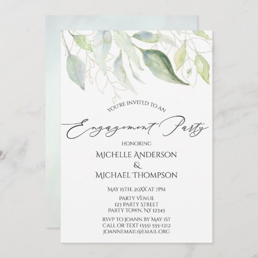 Greenery Gold Botanical Leaves Engagement Kaart (Voorkant / Achterkant)