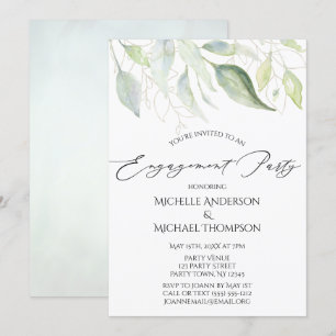 Greenery Gold Botanical Leaves Engagement Kaart