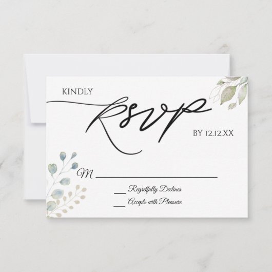 Greenery Gold Botanical Leaves RSVP Card (Voorkant)