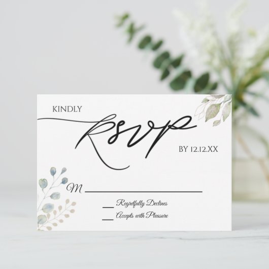 Greenery Gold Botanical Leaves RSVP Card (Staand voorkant)