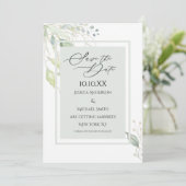 Greenery Gold Botanical Leaves Save the Date Kaart (Staand voorkant)