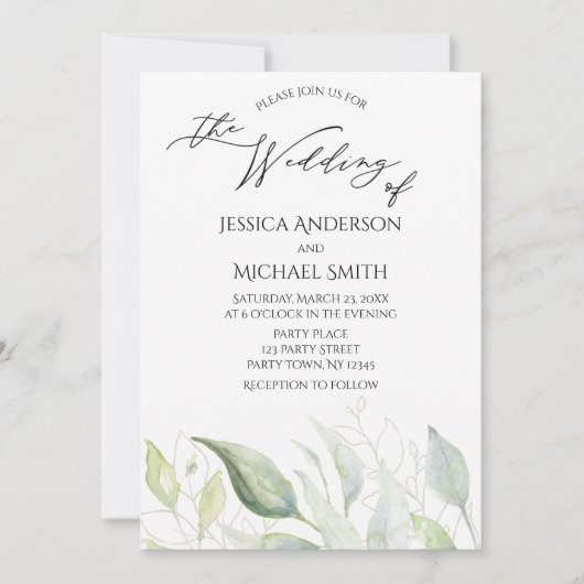 Greenery Gold Botanical Leaves Wedding Kaart (Voorkant)