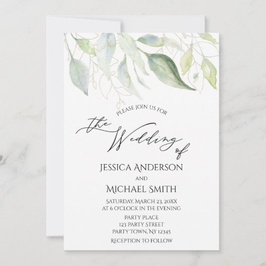 Greenery Gold Botanical Leaves Wedding Kaart (Voorkant)