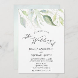 Greenery Gold Botanical Leaves Wedding Kaart