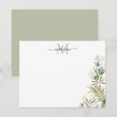Greenery Gold Botanical Rustige Foliage Monogram Notitiekaartje (Voorkant / Achterkant)