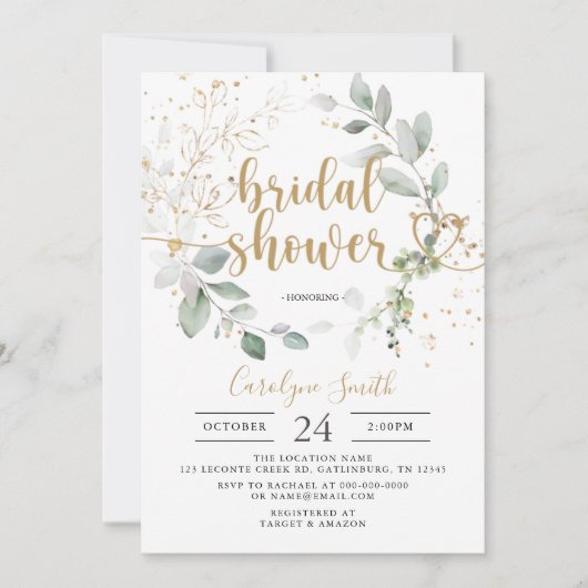 Greenery Gold Bridal Shower Kaart (Voorkant)