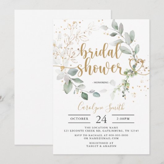Greenery Gold Bridal Shower Kaart (Voorkant / Achterkant)