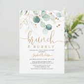 Greenery Gold Brunch & Bubbly Vrijgezellenfeest Kaart (Staand voorkant)