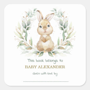 Greenery Gold Bunny Rabbit Baby shower Vierkante Sticker