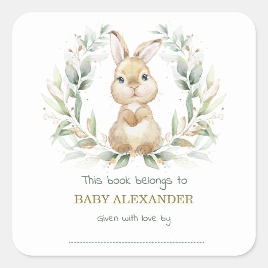 Greenery Gold Bunny Rabbit Baby shower Vierkante Sticker (Voorkant)
