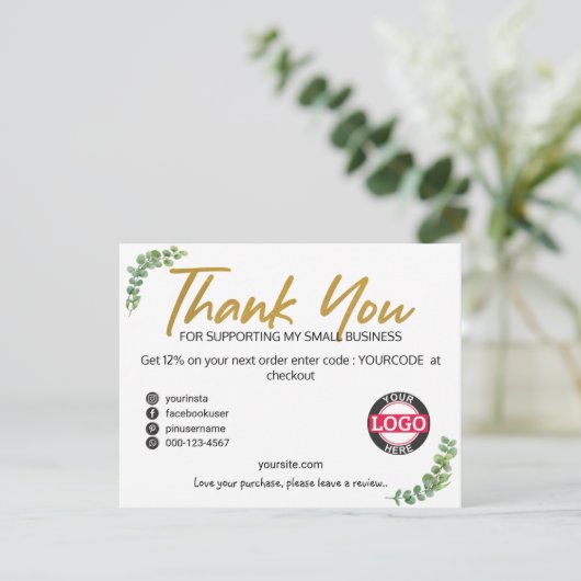 Greenery Gold Business Packaging Insert-kaarten Bedankkaart (Staand voorkant)