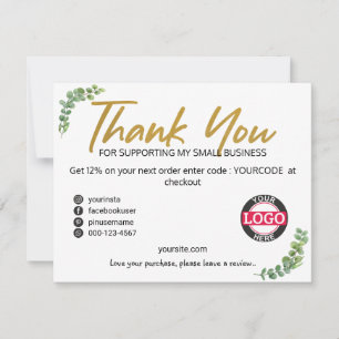 Greenery Gold Business Packaging Insert-kaarten Bedankkaart