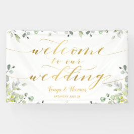 Greenery & Gold Calligrafie Welkom bij ons huwelij Spandoek