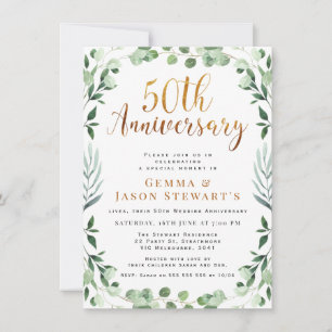 Greenery Gold Calligraphy 50th Wedding Jubileum Kaart