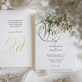 Greenery Gold Calligraphy Huwelijk Elegant Script Folie Uitnodiging