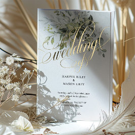 Greenery Gold Calligraphy Huwelijk Elegant Script Folie Uitnodiging