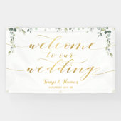 Greenery Gold Calligraphy Wit Welkom op de bruilof Spandoek (Horizontaal)