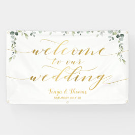 Greenery Gold Calligraphy Wit Welkom op de bruilof Spandoek