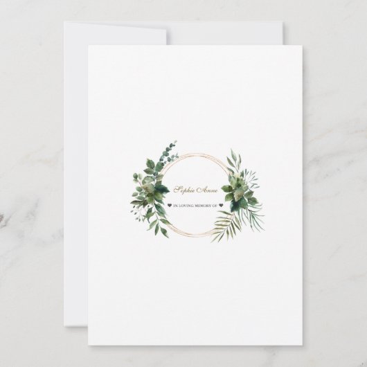 Greenery Gold Celebration of Life Funeral Memorial Kaart (Achterkant)