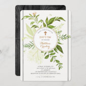 Greenery Gold Circle Doopuitnodiging Kaart (Voorkant / Achterkant)